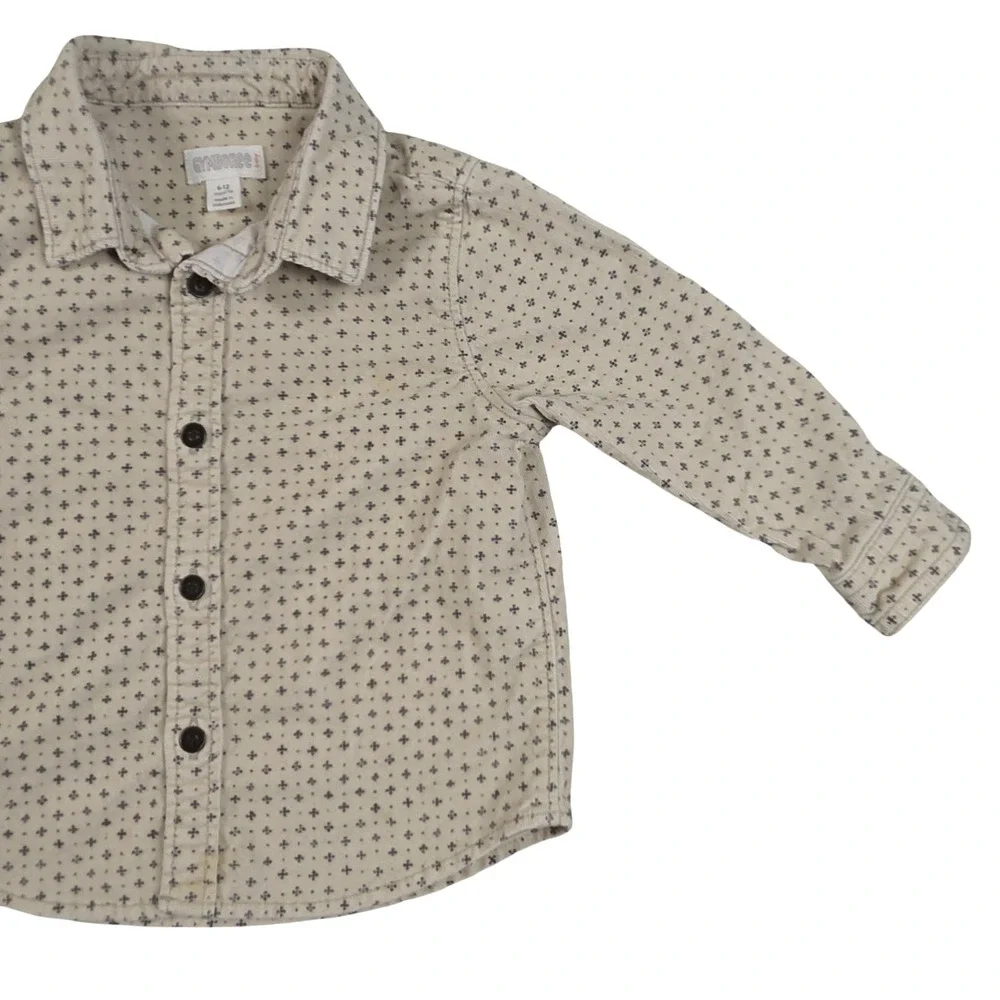 Gymboree Baby Boys Corduroy Button Down Shirt Cream Navy Cross Print 6-12 Months